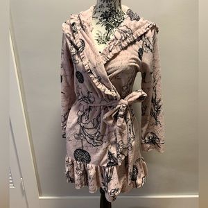 Pink Ruffled Robe Black Floral Print